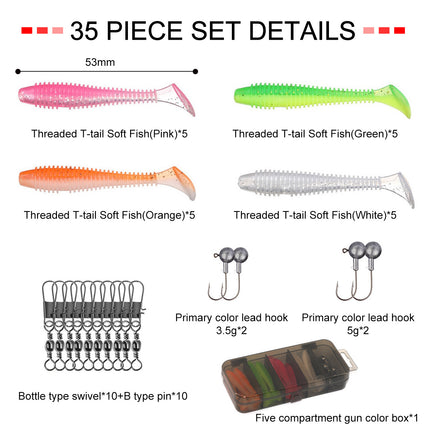 35Pcs Fishing Lure Tackle Box Kit Fake Bait Soft Bionic Hooks