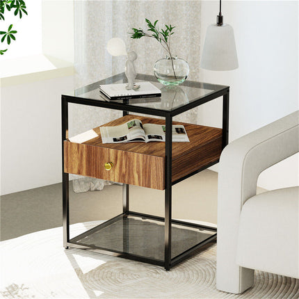Elegant Bedside Table Coffee Table Glass Surface for Living Room Bedroom