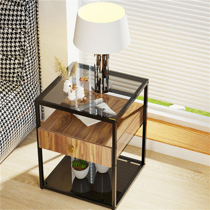 Elegant Bedside Table Coffee Table Glass Surface for Living Room Bedroom