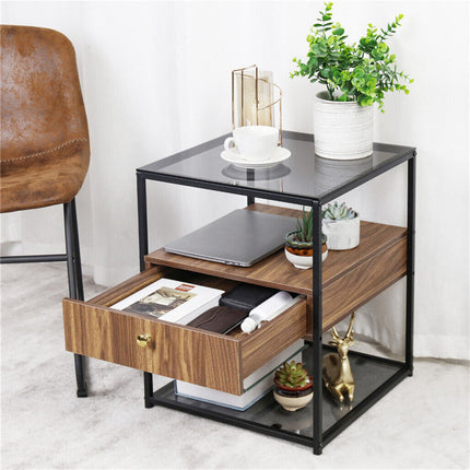 Elegant Bedside Table Coffee Table Glass Surface for Living Room Bedroom