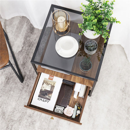 Elegant Bedside Table Coffee Table Glass Surface for Living Room Bedroom