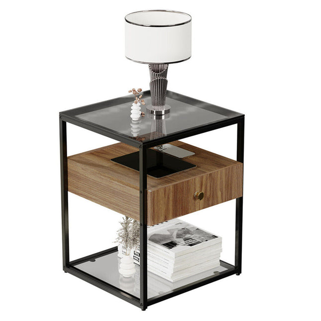 Elegant Bedside Table Coffee Table Glass Surface for Living Room Bedroom
