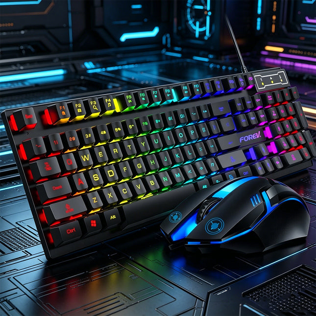 Ergonomic USB Rainbow Backlight T6 Keyboard and Mouse Kit for PC Laptop
