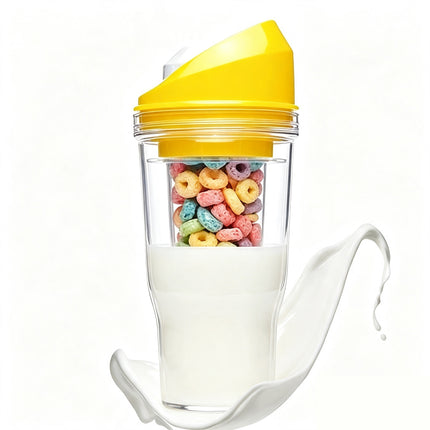 2Pcs Crunch Cup Plastic Cereal Cup Leak-Proof Cereal Tumbler On-the-Go Portable（Yellow And Blue）
