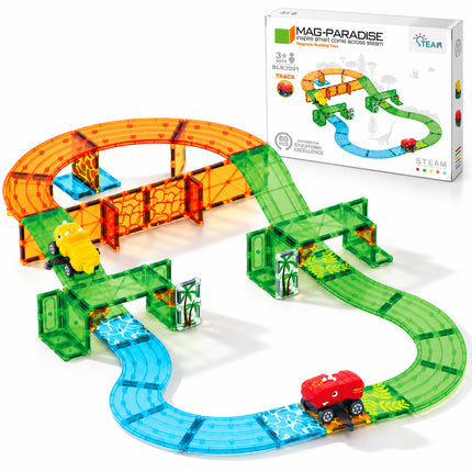 60 Pcs Kids Magnetic Tiles Building Blocks Dinosaur Vehicles Toy Christmas Gift