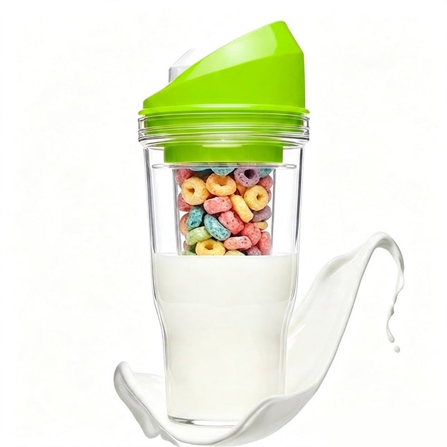 1Pcs Crunch Cup On-the-Go Cereal Tumbler Portable Plastic Cereal Cup Leak-Proof Green