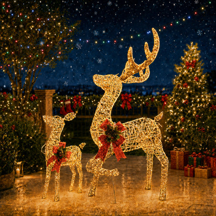 2-Piece Led Lighted Christmas Gold Prancing Reindeer Set Decoration