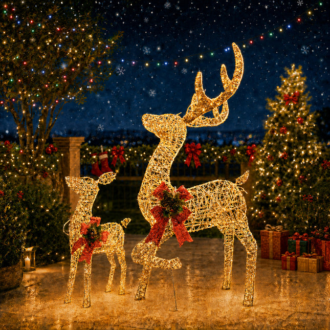 2-Piece Led Lighted Christmas Gold Prancing Reindeer Set Decoration