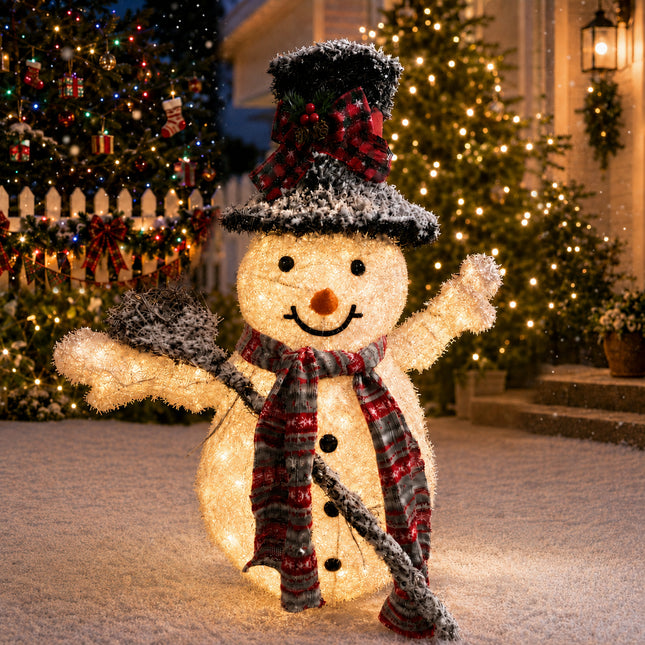 65cm Solar Powered LED Lighted Snowman Metal Frame Garden Christmas Decoration