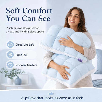 4 Color Puff Pillow Supportive Cloud Grid Breathable Soft Sleeping Cooling Puff Pillows
