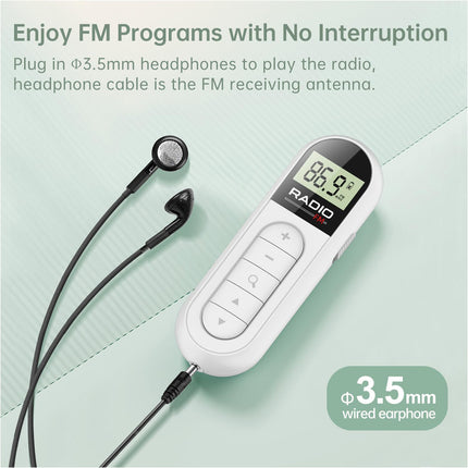 Pocket Digital LCD FM Radio 76 108MHZ Rechargeable For Outdoor Walking Jogging White