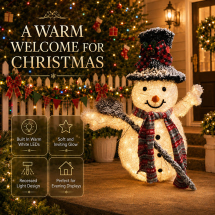 65cm Solar Powered LED Lighted Snowman Metal Frame Garden Christmas Decoration