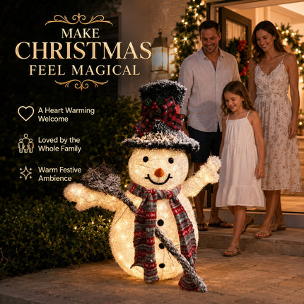 65cm Solar Powered LED Lighted Snowman Metal Frame Garden Christmas Decoration