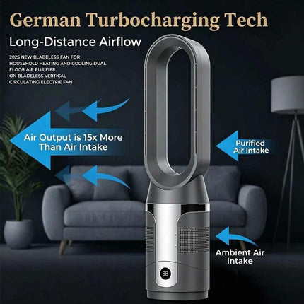 Bladeless Tower Fan 3In1 CoolHot Purifier Remote Control Space Heater Airflow Purification Black