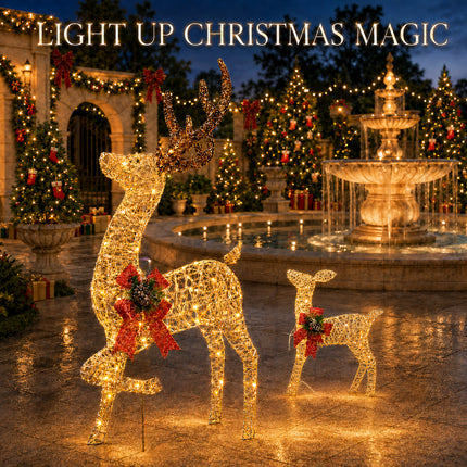2-Piece Led Lighted Christmas Gold Prancing Reindeer Set Decoration