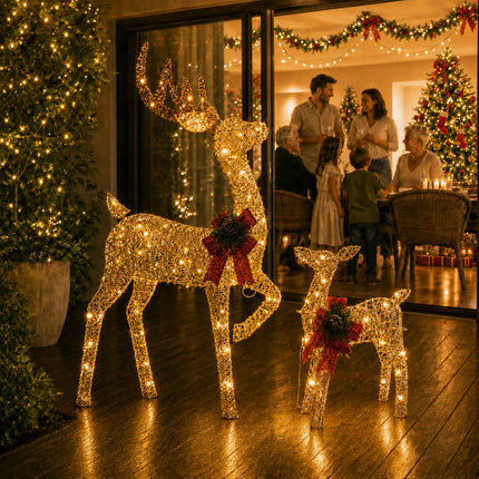 2-Piece Led Lighted Christmas Gold Prancing Reindeer Set Decoration