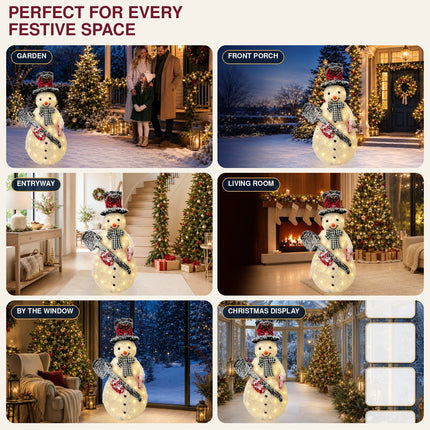 120cm Solar Powered Christmas Snowman LED Light Metal Frame Decoration