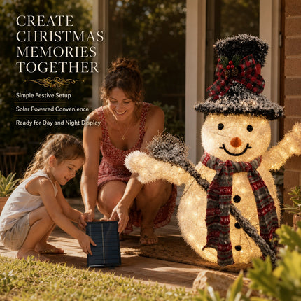 65cm Solar Powered LED Lighted Snowman Metal Frame Garden Christmas Decoration