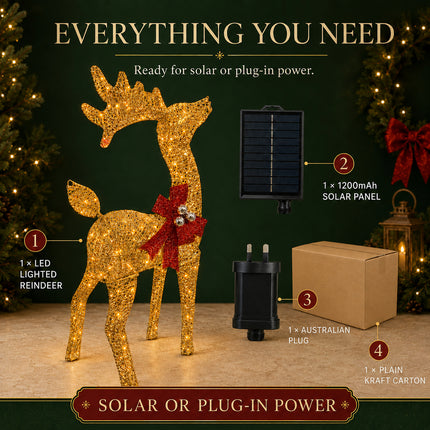 75cm Christmas Reindeer 70LED Warm White Solar Lights Iron Frame Outdoor Garden Xmas Decor