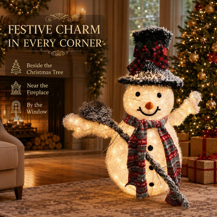 65cm Solar Powered LED Lighted Snowman Metal Frame Garden Christmas Decoration