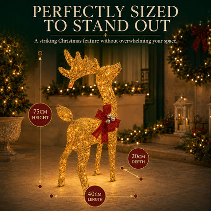 75cm Christmas Reindeer 70LED Warm White Solar Lights Iron Frame Outdoor Garden Xmas Decor
