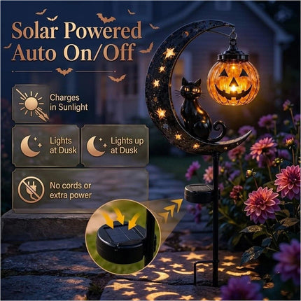 Solar Halloween Black Cat Pumpkin Moon Garden Stake Light Outdoor Yard Decor LED