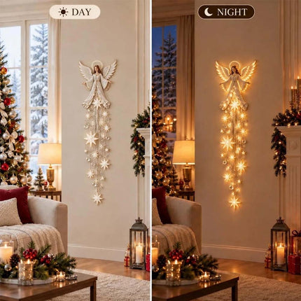 Angel Blessing Wall Light, Starglow Cascading Christmas Angel with Glowing Stars