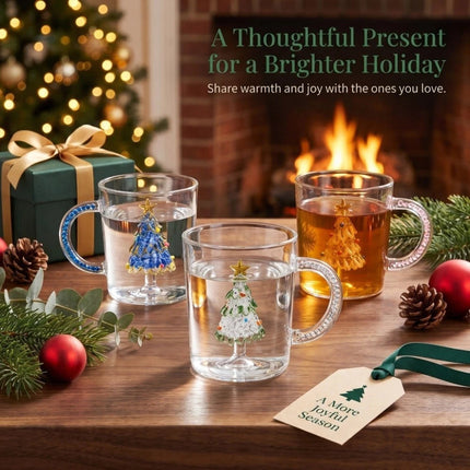 3D Christmas Tree Borosilicate Glass Mug Built-in Cup for Coffee Milk Tea