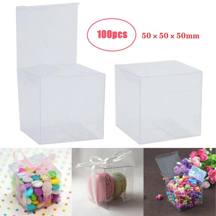 100x PVC Clear Transparent Macaron Square Cube Box For Wedding Favour Gift Candy