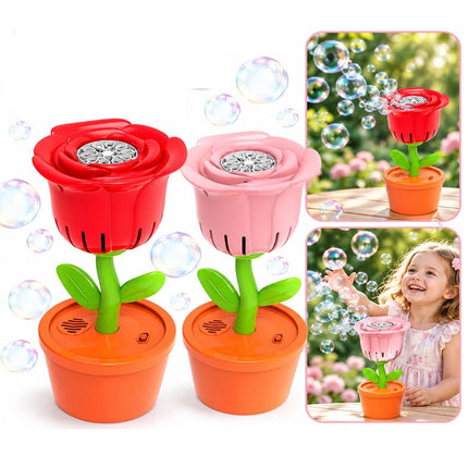 Rose Flower Bubble Blower Machine Auto LED Light Rechargeable Red No Liquid