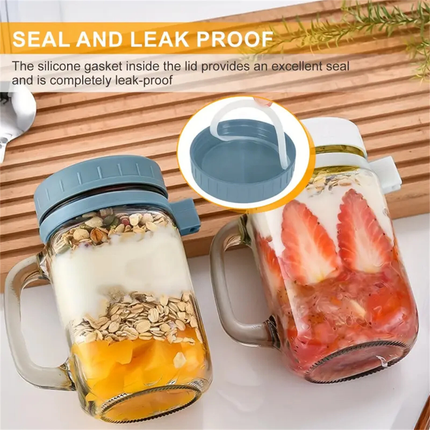 4PCS Overnight Oats Jars Airtight Oat Container 480ML with Mark lines Spoon Lid