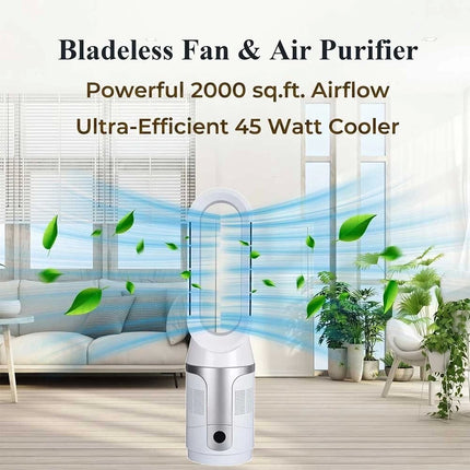 White 2-in-1 Cooling & Heating Bladeless Tower Fan with Remote