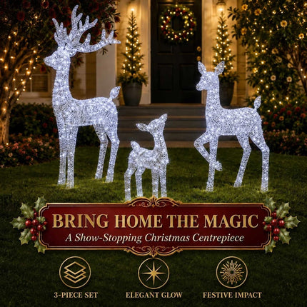 3 Piece LED Reindeer Family Christmas Outdoor Yard Xmas Decor Set White Stag Doe Fawn