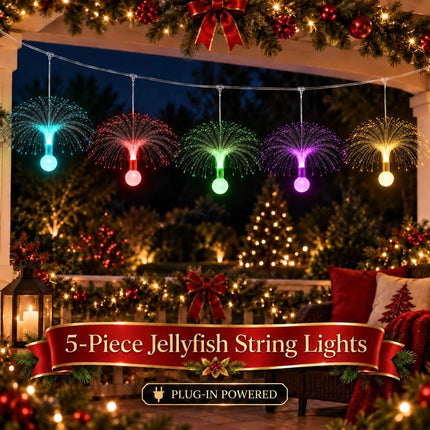 5 Head LED Fibre Optic Jellyfish String Lights Christmas Hanging Curtin Light