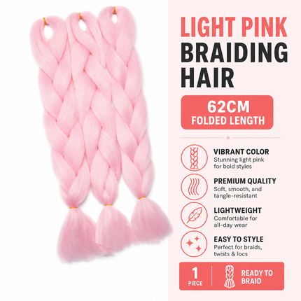 Synthetic Braiding Hair Light Pink 62cm for Box Braids and Crochet Styles