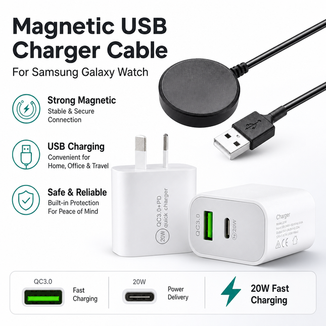 Samsung Galaxy Watch Charger Cable Magnetic USB Type C Active