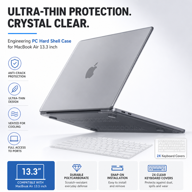 MacBook Air 13 Inch Grey Hard Shell Case With Keyboard Cover