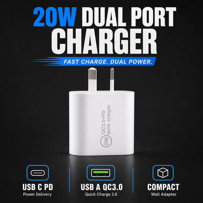 20W PD QC3 0 Fast Charger Broad Compatibility for USB C Devices