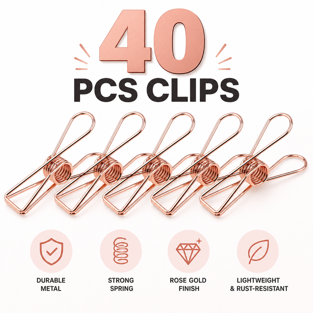 Clothes Peg Clips Rose Gold 40 Pack for Fairy Lights Camping Use