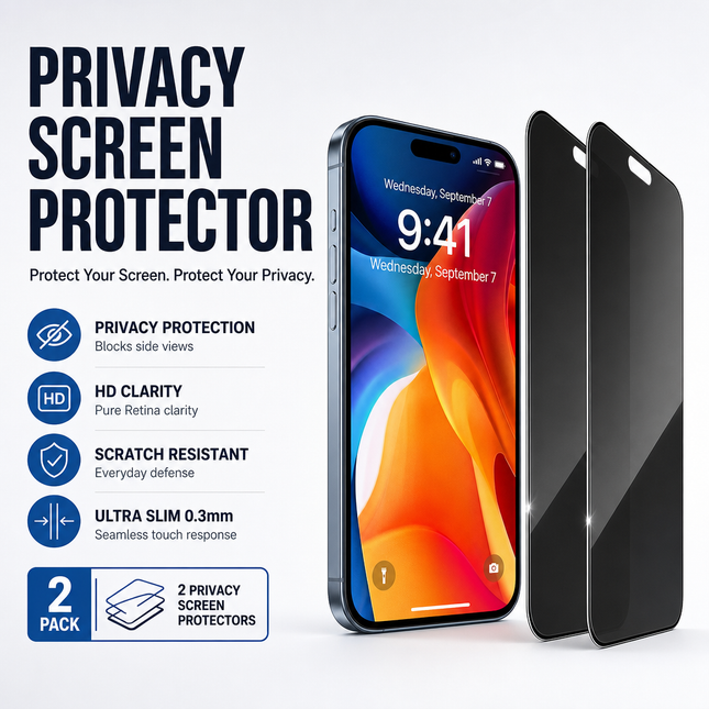 Privacy Tempered Glass Screen Protector for iPhone 16 Series 2 Pack