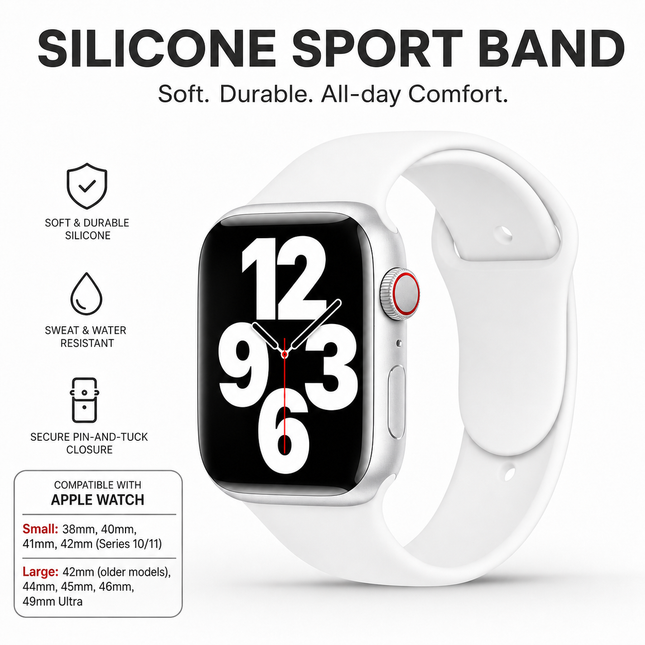 Silicone Apple Watch Band White For 38mm 42mm Sport Wear