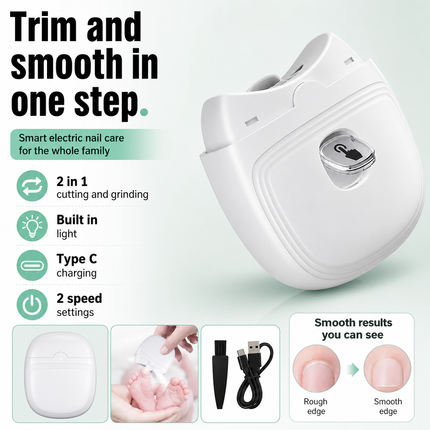 Electric Nail Clipper White Type C for Thick Toenail Care
