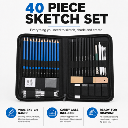 Professional Sketching Pencils Set Art Supplies Graphite Draw Charcol | 01-main-square.png