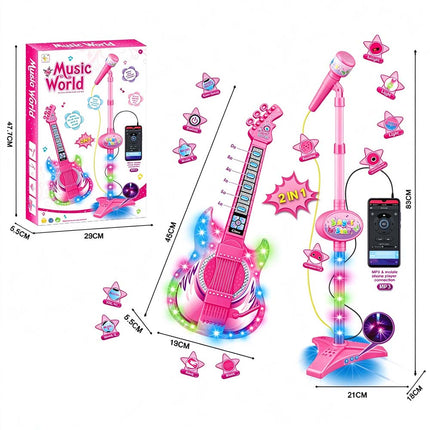 Guitar and Microphone Set with Music&Colorful Light Karaoke Toys Gift