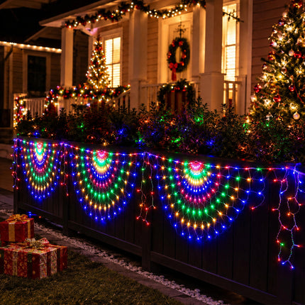3M Solar Peacock String Net Lights Multicolour Christmas Mesh Curtain Lights Outdoor Garden Decor