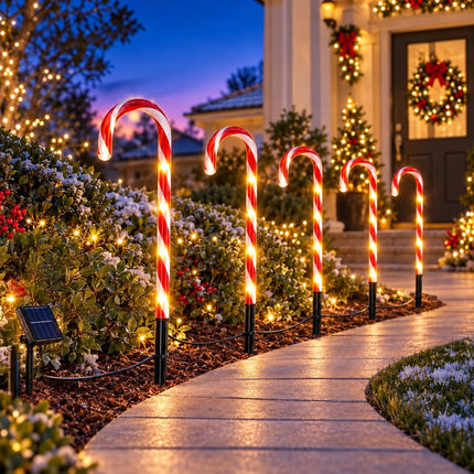 5 Solar Candy Cane Lights Outdoor Christmas Garden Pathway Stake Decorations LED