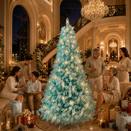 210cm Ice Blue Artificial Christmas Tree 350 LEDs Lighted Spruce Indoor Modern Decor PET