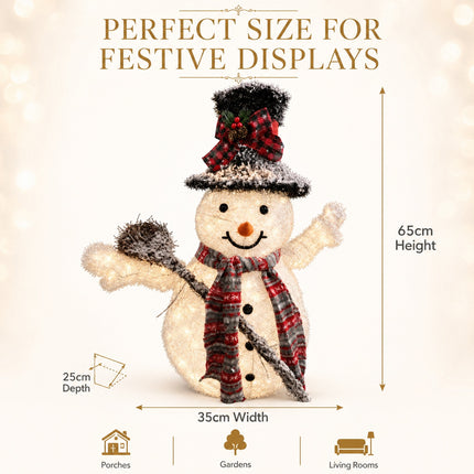 65cm Solar Powered LED Lighted Snowman Metal Frame Garden Christmas Decoration