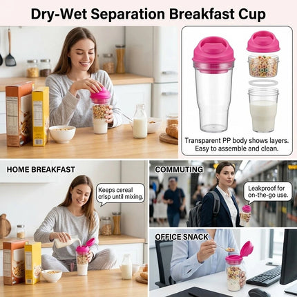 1Pcs Crunch Cup On-the-Go Cereal Tumbler Portable Plastic Cereal Cup Leak-Proof Pink