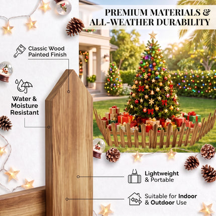 160cm Natural Wood Painted Christmas Tree Fence – 4-Section Wooden DIY Holiday Border
